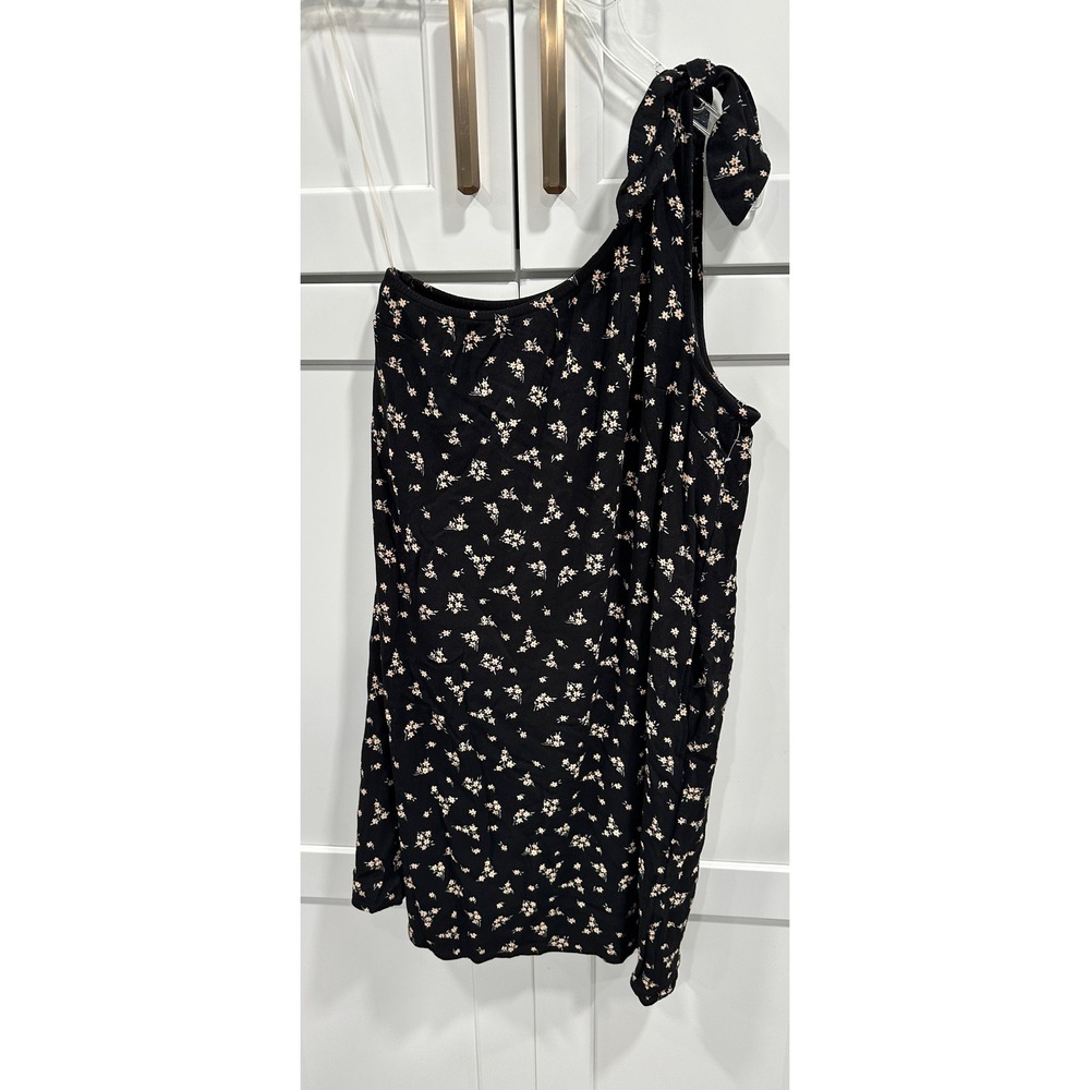 American Eagle‎ Mini Dress Floral One Shoulder Tie Strap Black Size S